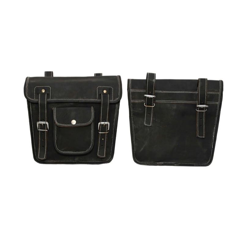 2 Pcs Leather Saddle Bags | Handmade Bicycle & Motorcycle Side Panniers | Vintage Luggage Bag Combo