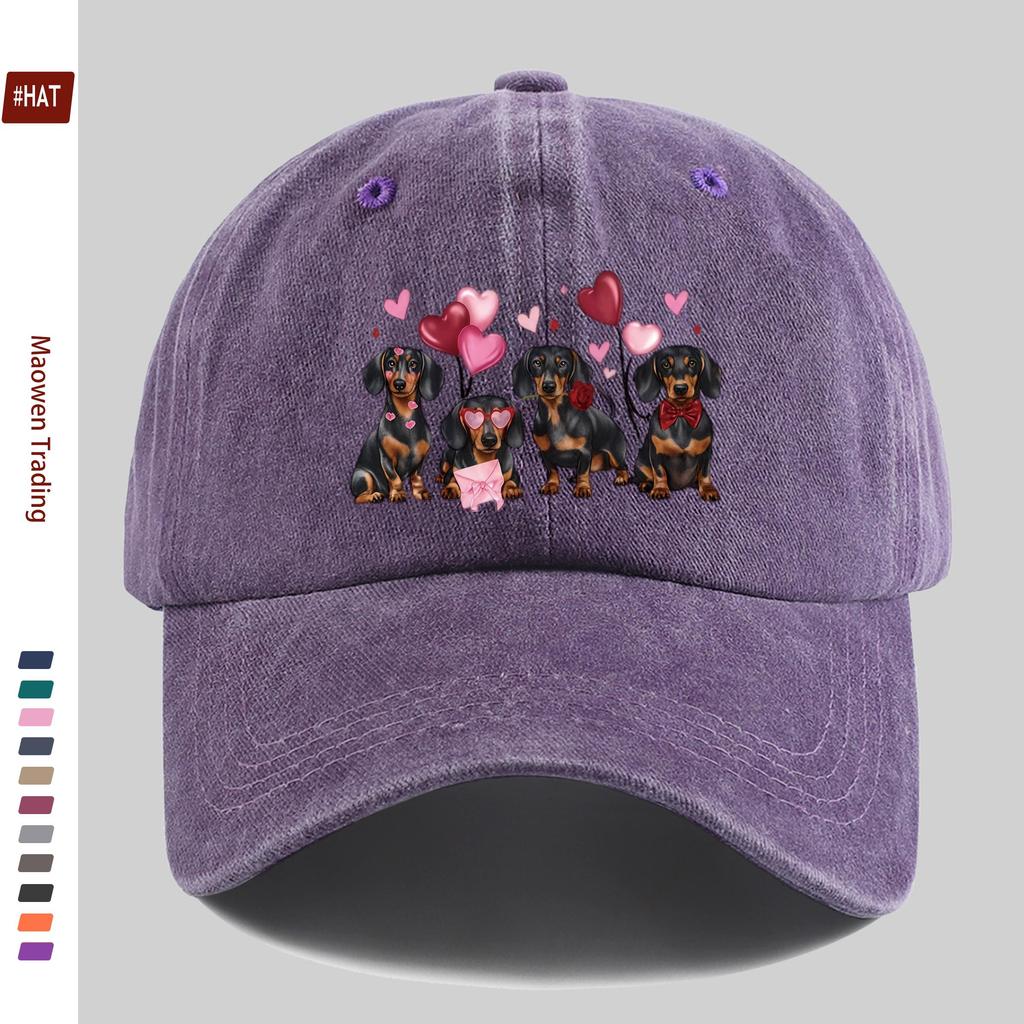Pc ValentineS Day Dachshund Pattern Printed Baseball Cap with Heart And Pet Dog Design Sun Hat Party Decor Hat Comfortable L