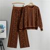 Høst og Vinter Ny Slankende Casual Strikket Dress for Kvinner Løs Genser Vide Ben Bukser Todelt Sett