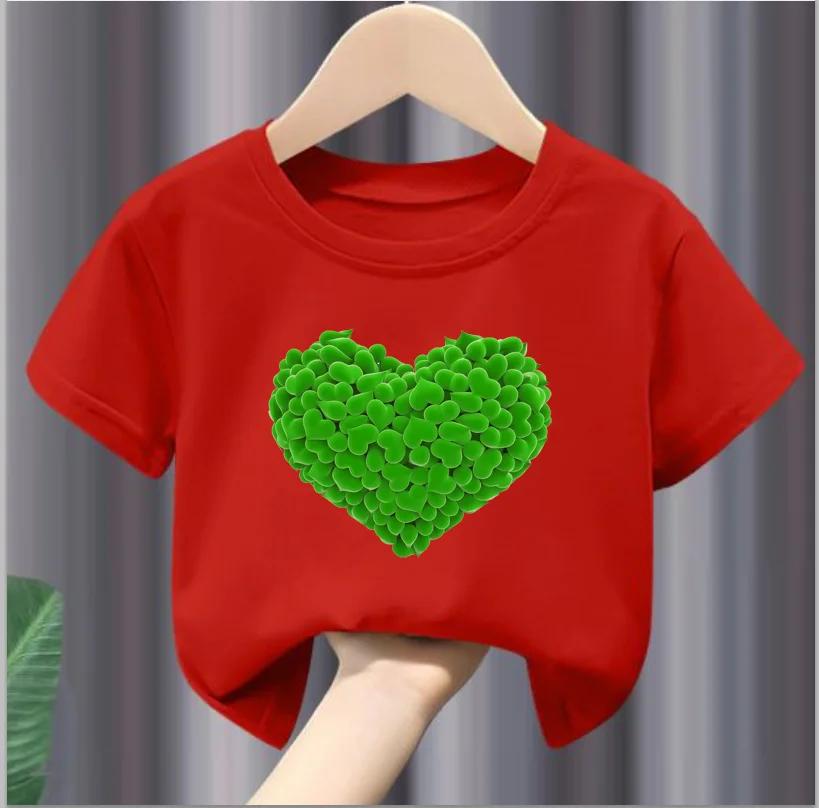 Children Short Sleeve Tops Funny Heart Shaped Design Tshirt Girls Spring Party Dresses Kid Lovely Tees Girl Clothes
