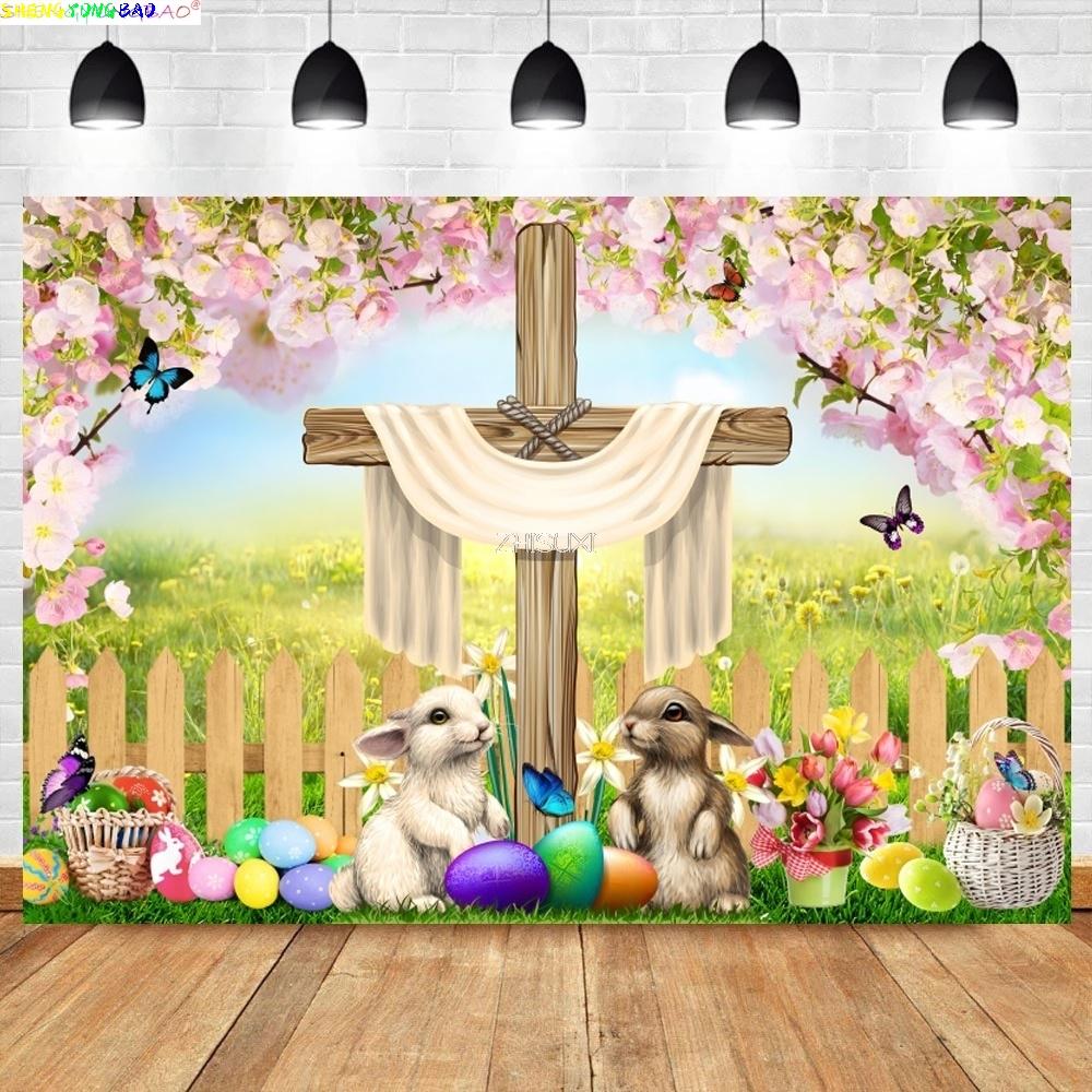 Easter Party Wreath Spring Garden Children's Photography Props Rabbit Colorful Eggs Newborn Portrait Shoot Background FH-60