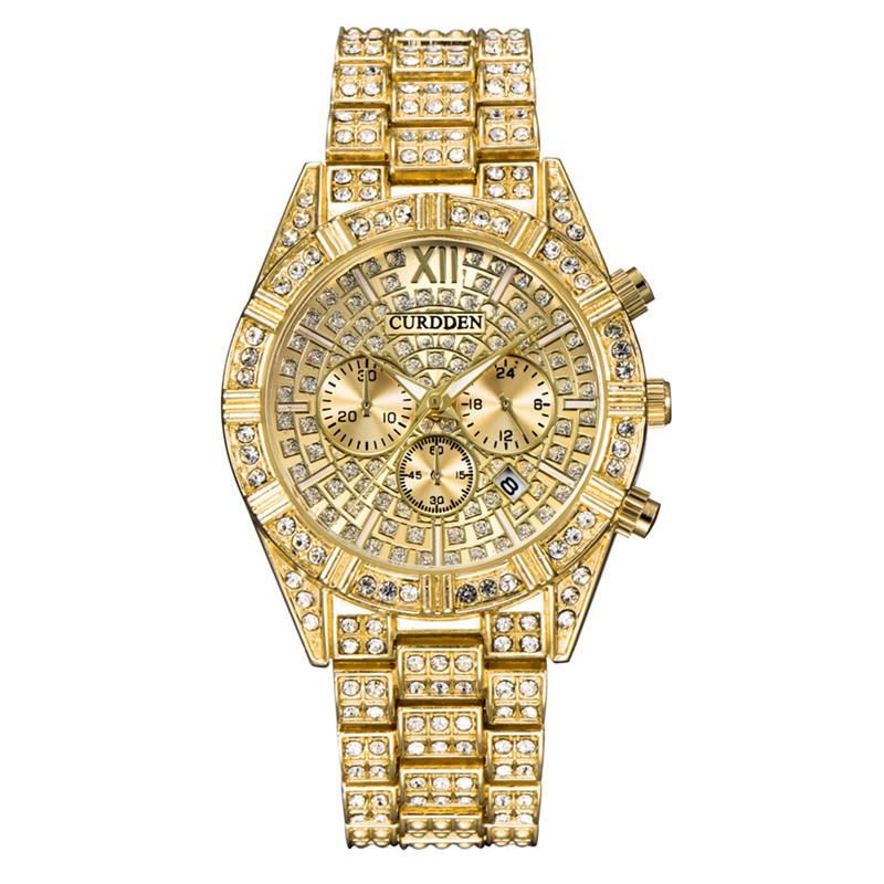 Diamond Watch Men's Hip-hop Gold Calendar Quartz Watch Men's