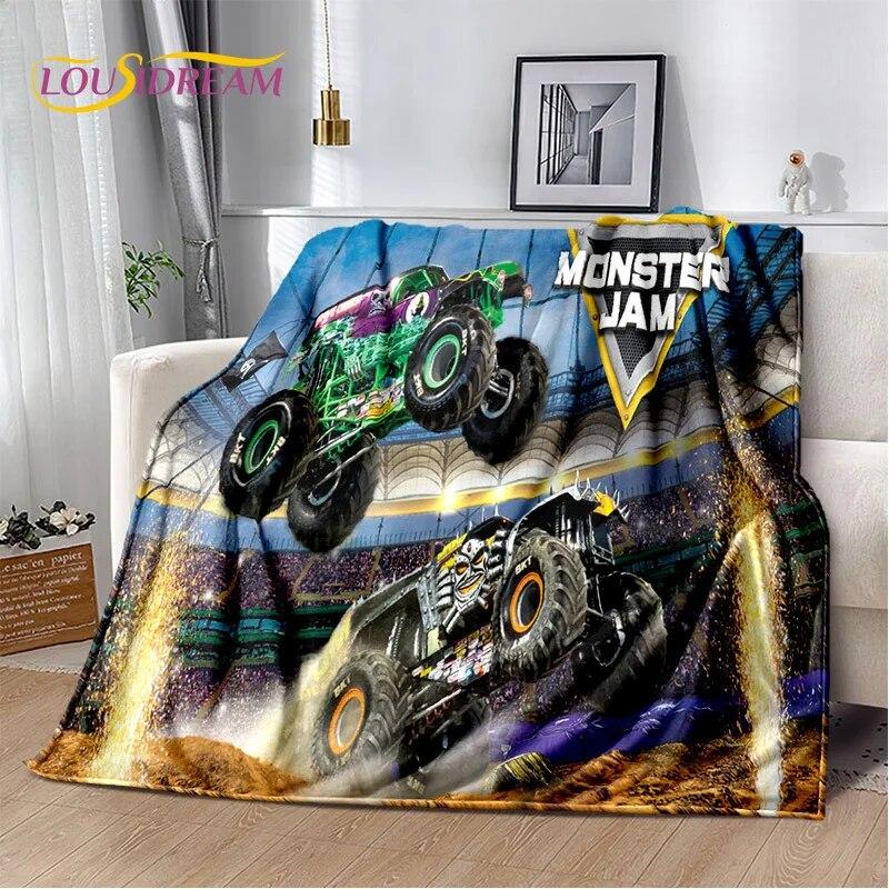 Cartoon Monster Jam 3D Monster Truck Blanket,Soft Throw Blanket for Home Bedroom Bed Sofa Picnic Travel Office Cover Blanket Kid