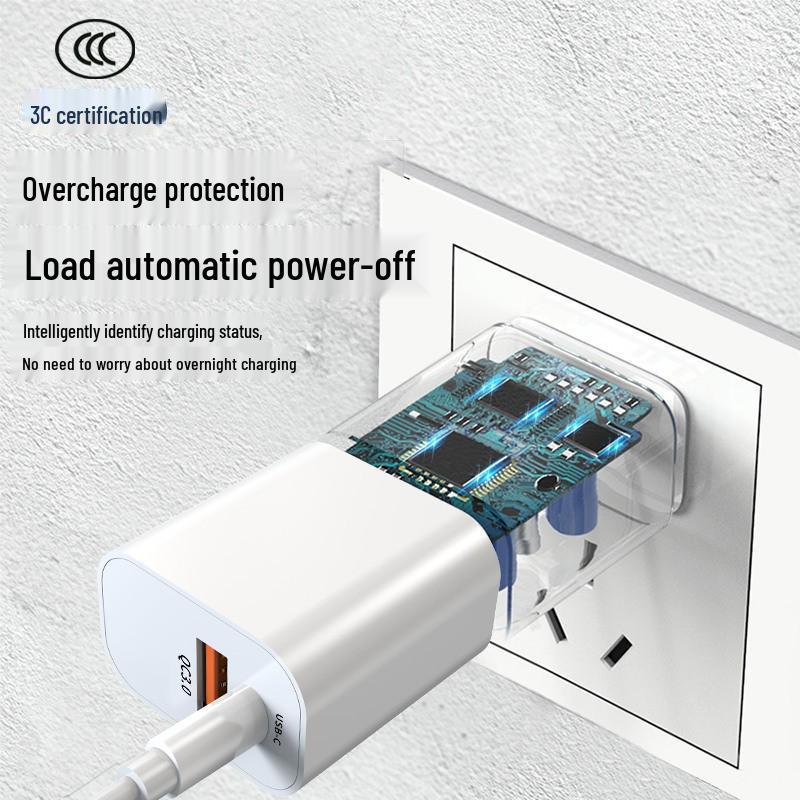 3C Certified PD20W Fast Charger - Dual Port for Apple Phones with Flash Charge Cable