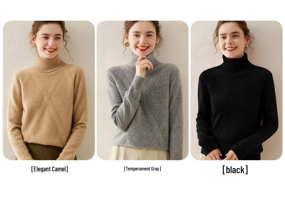 Women's Double-Strand High-Neck Cashmere Sweater - Autumn/Winter Loose Knit Pullover Base Layer
