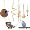 Bird Cage Accessories Set Including Wooden Shelter Swinging Ladder And Chewing Items For Small Birds