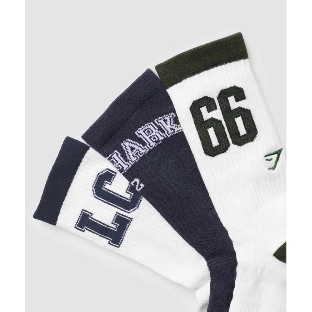 Gymshark Șosete Echipă Universitară 3 perechi Alb Albastru Închis Verde Trail I1b9z Wdmr