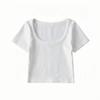 Damen Slim Fit Baumwoll U-Ausschnitt Crop Top - Frühling/Sommer Kurzarm T-Shirt