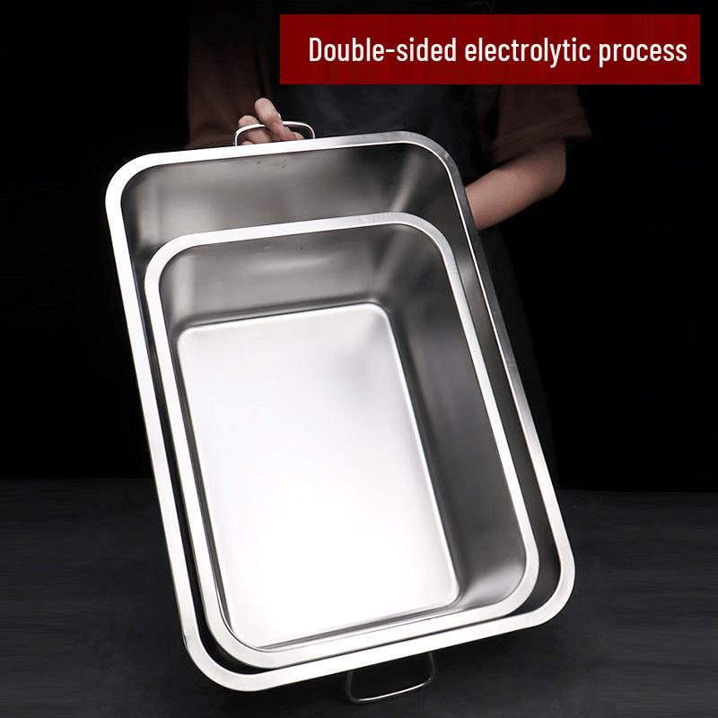 Thickened Stainless Steel Rectangular Food Pan with Lid