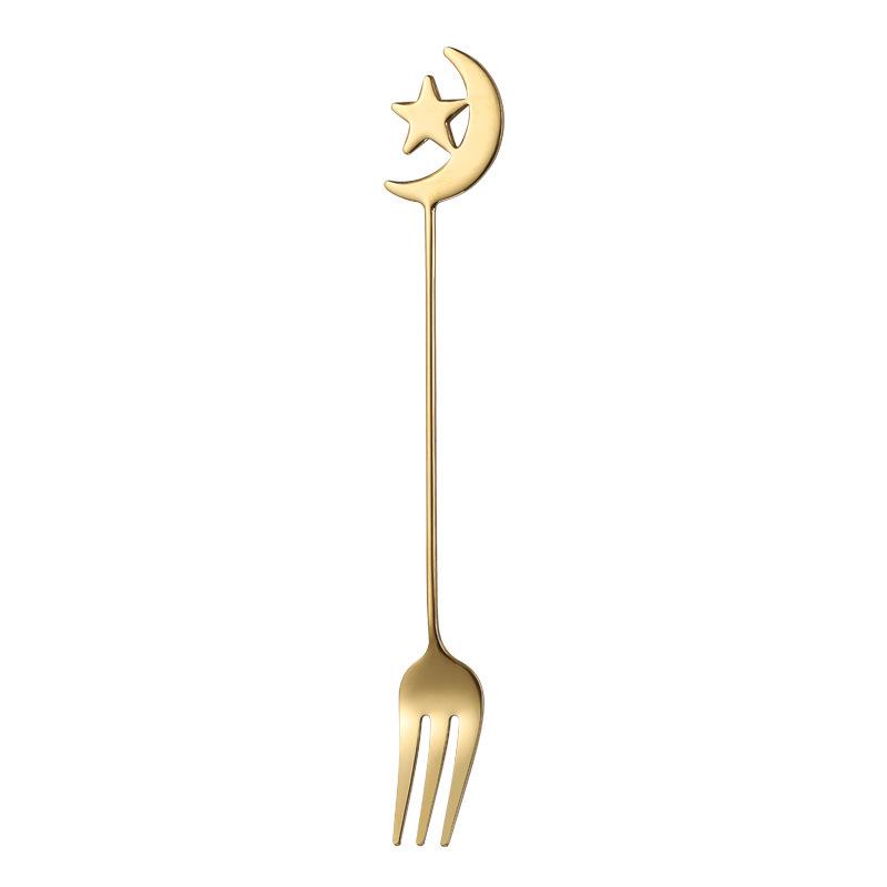 Stainless Steel Spoon Fork Star Moon Tableware Set Gold Coffee Spoon Teaspoon Fruit Dessert Accessorios Cake Home Restaurant