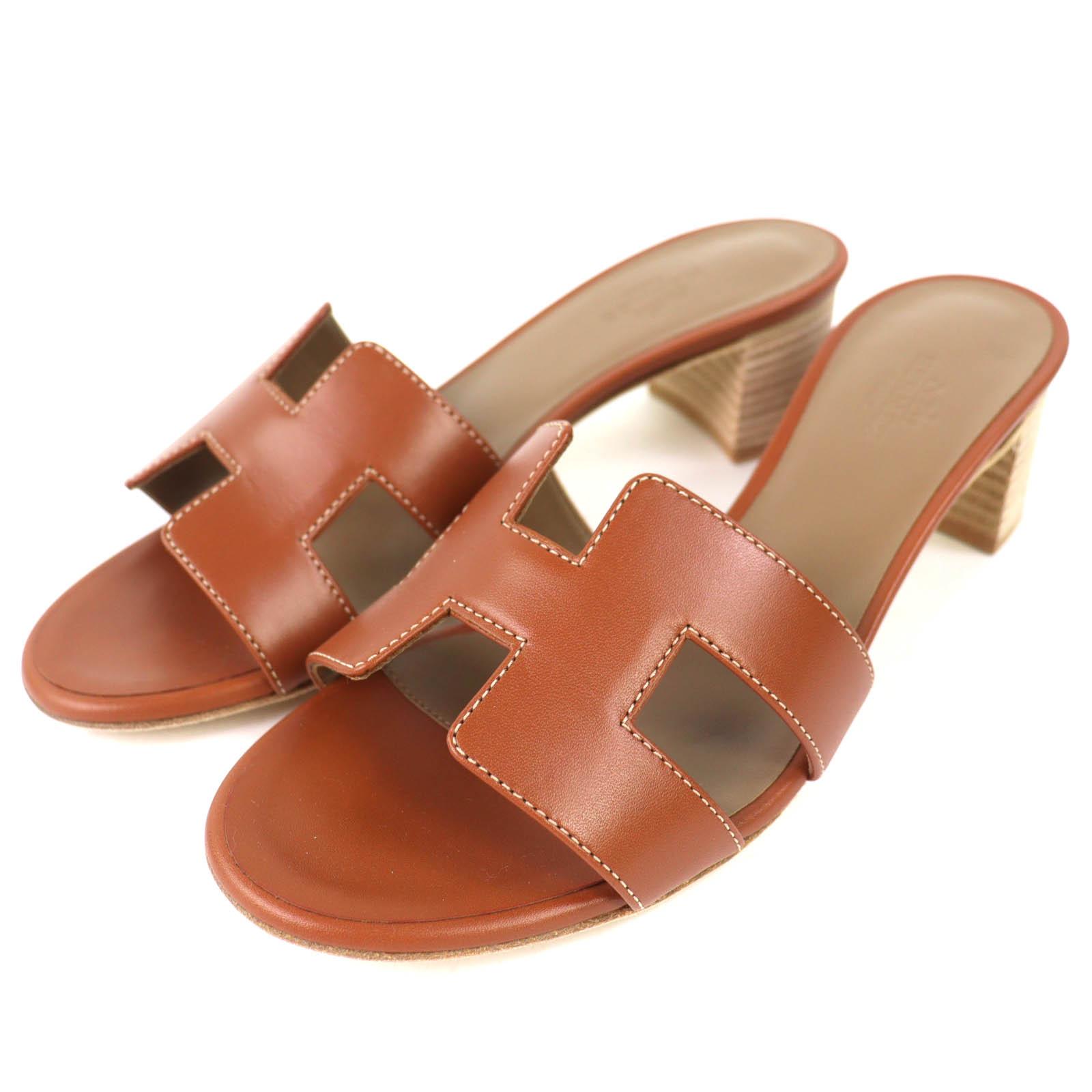 

Pristine HERMES Mule Oazis sandals H design gold leather Women 36 071002Z Used
