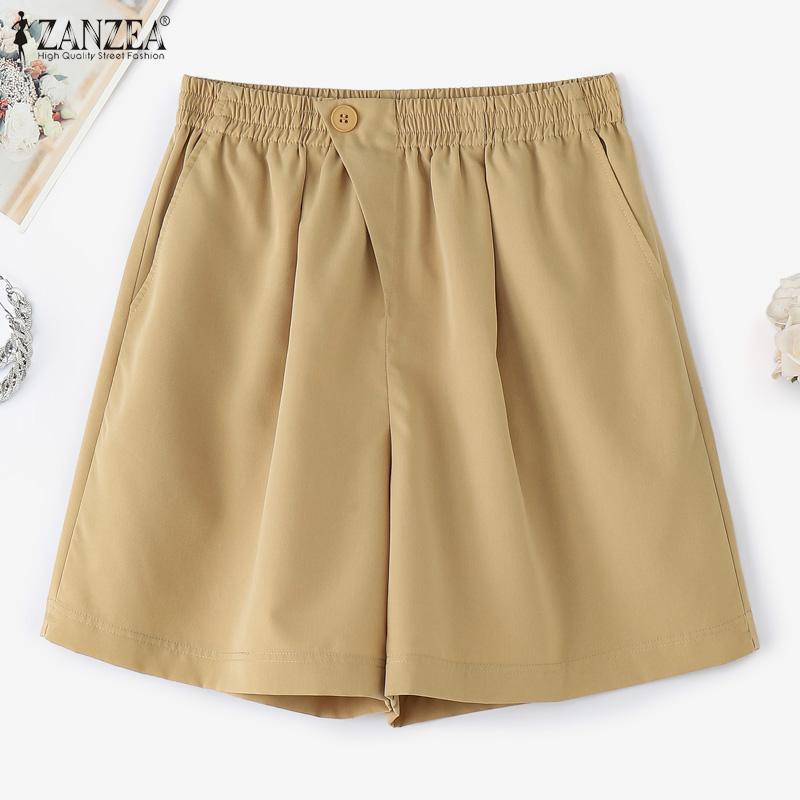 ZANZEA Pantaloncini Casual Estivi da Donna a Vita Elastica Monocolore