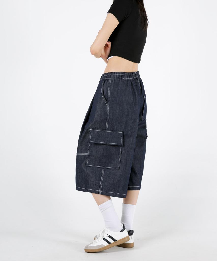 UMM Women'S Double-Tuck Bermuda Cargo Denim Pants 2 Colors