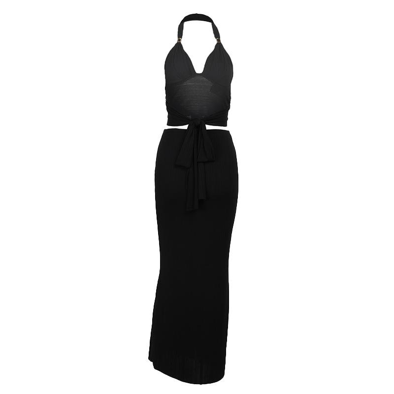 Schwarzes Neckholder-Maxikleid - Elegant Slim Fit