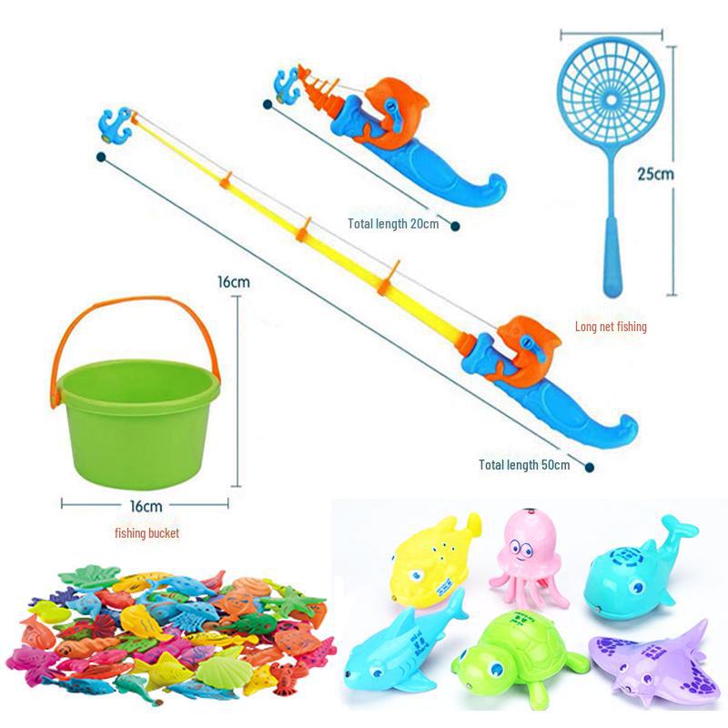 Children's Magnetic Fishing Toy Set with Luminous Fish, Rod, and Net for Water Play