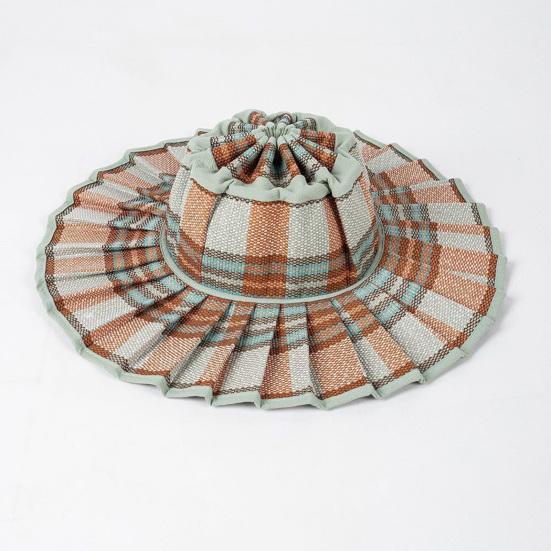Women Straw Hat Plaid Print Summer Foldable Hat Wide Brim UV Protection Lightweight Breathable Beach Sun Hat