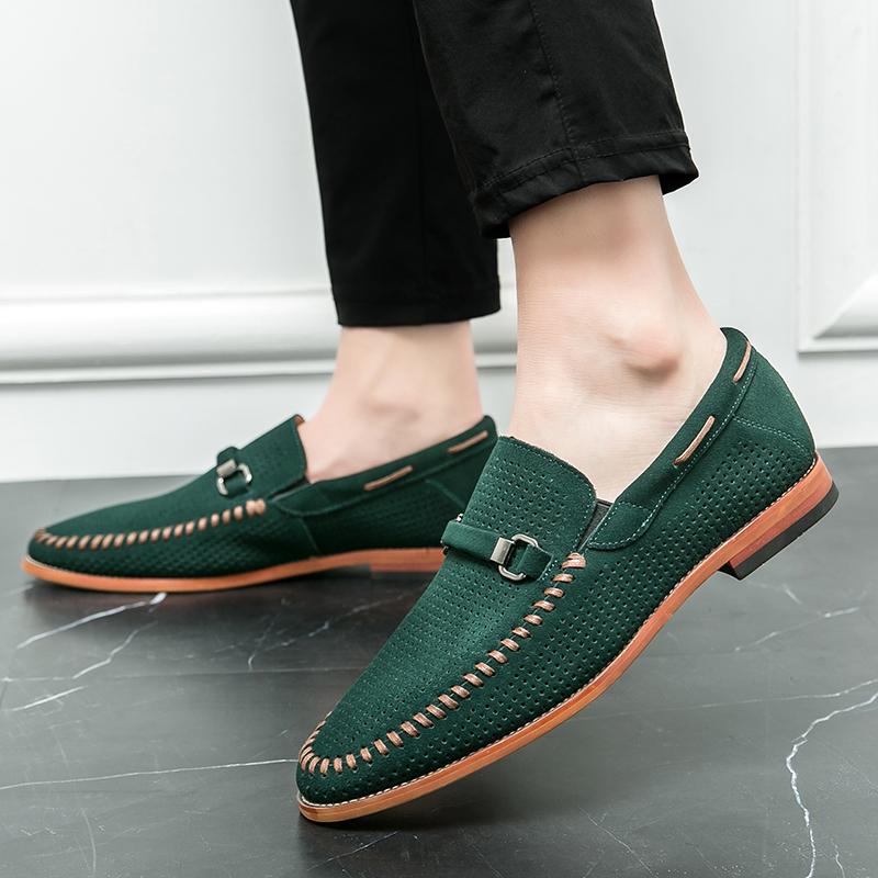 Luxury Designer Men Hollow Out Breathable Suede Genuine Leather Shoes Male Moccasins Wedding Prom Homecoming Party Footwear