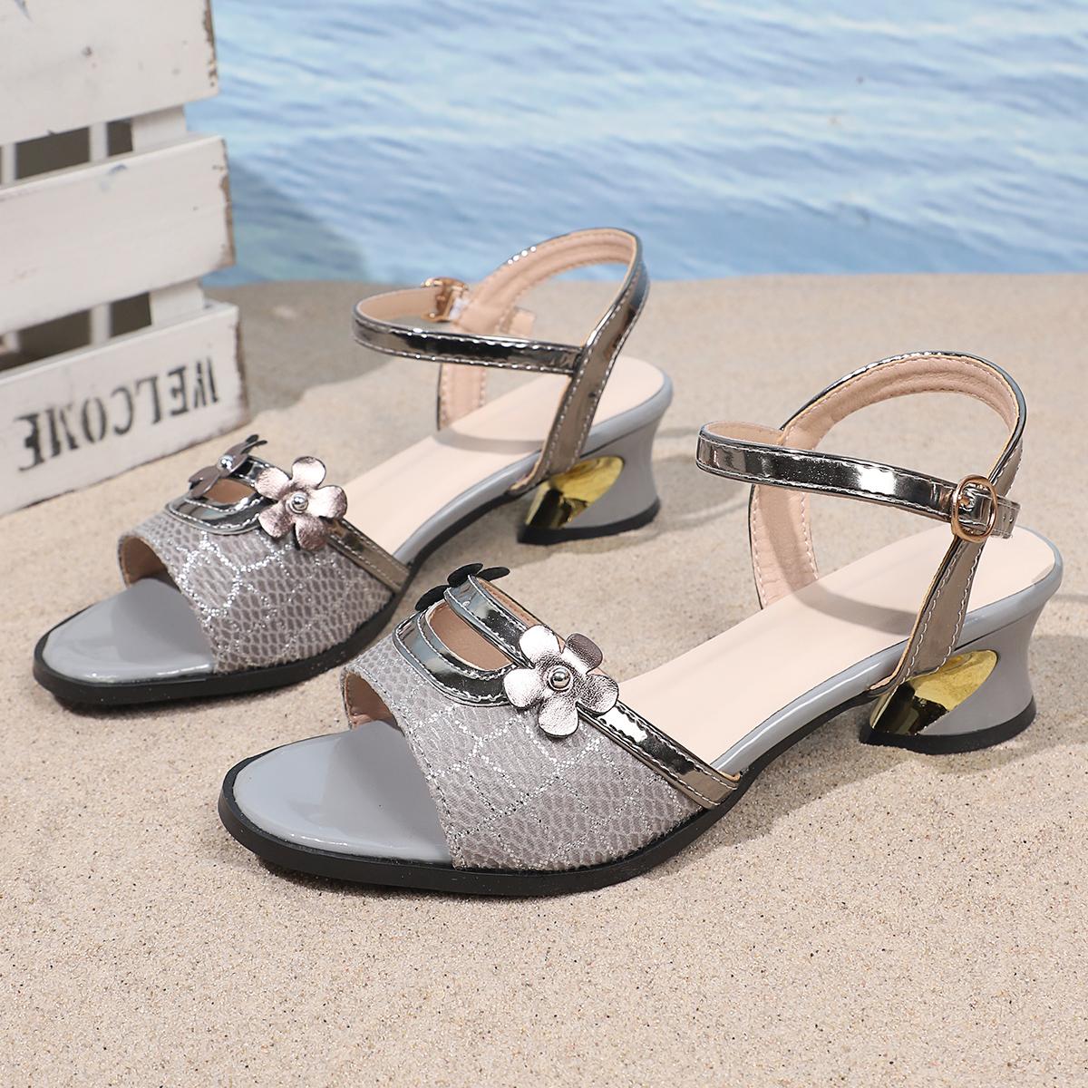 

Модные женские сандалии 2024 Новые летние модные золотые сандалии Женские Легкие с открытым носком Однотонные туфли на высоком каблуке Женские сандалии 35 серый