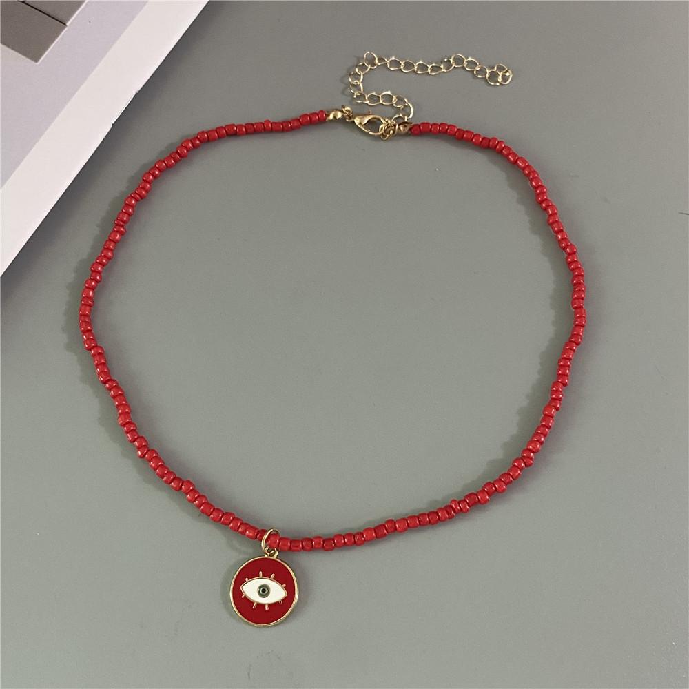 Lucky Handmade Necklace Popular Turkeky Eye Pendant Choker Colorful Rice Beadds Neck Jewelry
