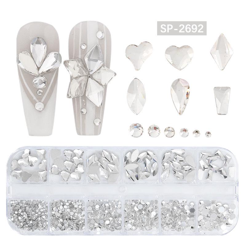 "12-Grid Irregular AB Glass Diamonds for Nail Art"