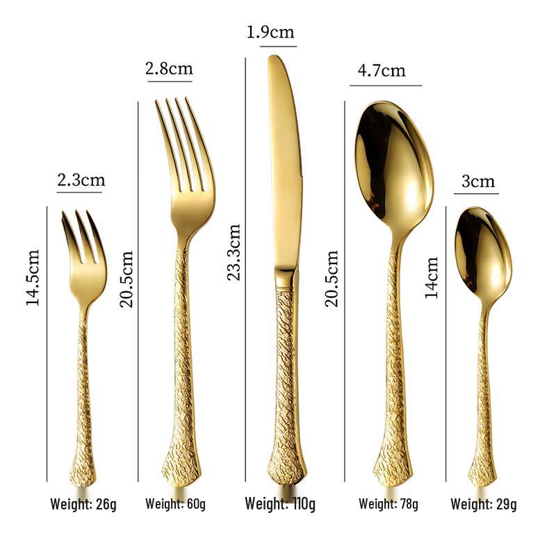 304 Stainless Steel Embossed Gold Cutlery Set