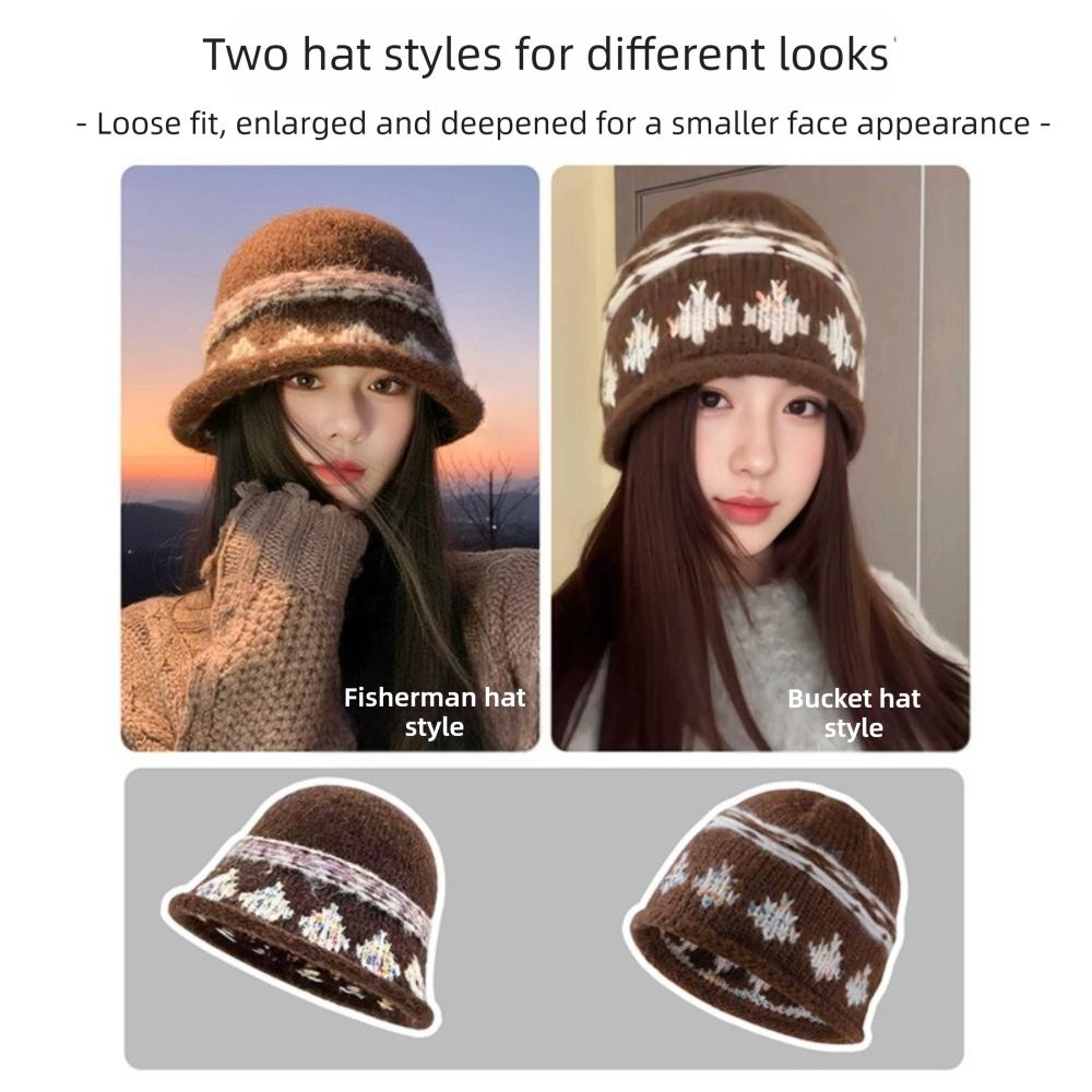 Warm Knitted Bucket Hat Elegant Dome Hats Fashion Fisherman Cap  Autumn Winter