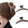 Chic leopard pattern shark clip, popular Korean hair accessory for women's hair styling, elegant and trendy