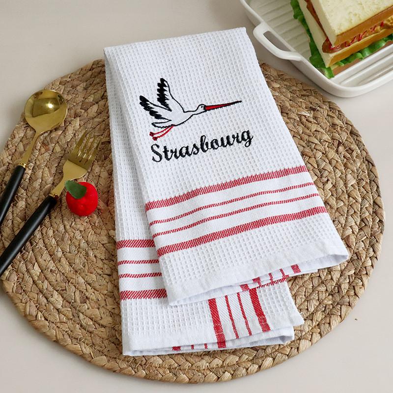 1Pc 40x60cm Cotton White Home Waffle Embroidered Tea Towel Table Napkin Place Mat Kitchen Dishcloth Xmas Gift