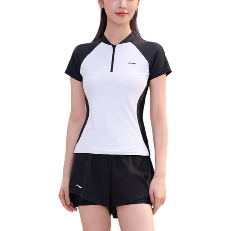 

Li-Ning Удобный Модный Топ с Коротким Рукавом Простой Универсальный Повседневный Дышащий Купальник из Двух Частей Женский купальник LSYW185-1 2XL