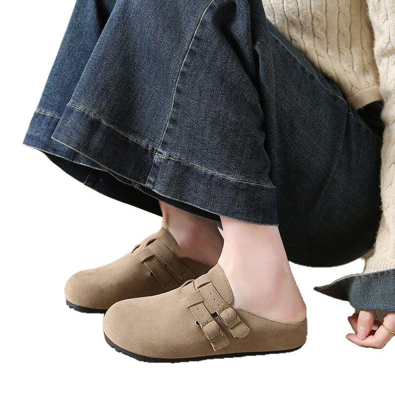 Baotou Feminino Primavera Mueller Chinelos de Meia Sola Sola Reta Pessoas Preguiçosas Um Estribo Chinelos Femininos Verão Uso Externo Moda Mulheres Sapatos Respiráveis