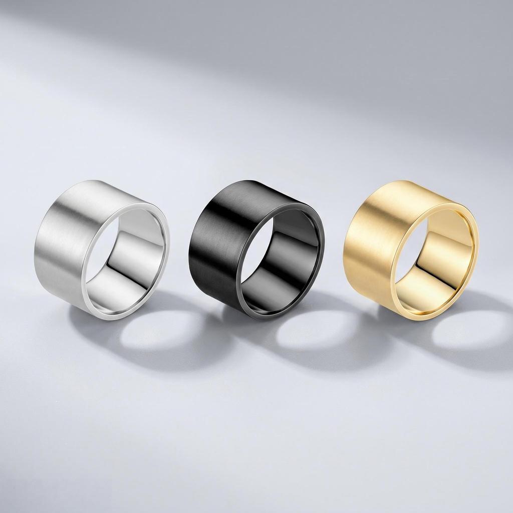 Bague pour homme en acier titane 12 mm: Bijoux simples, unis en acier inoxydable pour couple