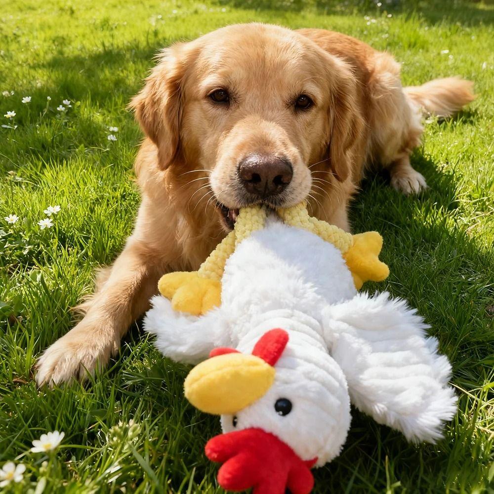 Cartoon Rooster Shape Squeaky Plush Dog Toys Chew-Resistant Dog Stuffed Chicken Toys  Cats