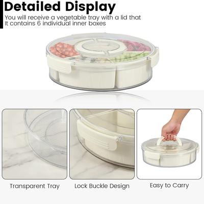 Divided Serving Tray with Lid and Handle 6 Compartment Snack Box Container Airtight Seal Snack Platter Fridge Safe Charcuterie