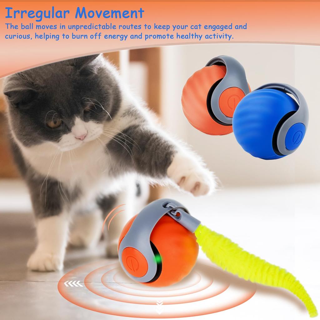 Cat Interactive Ball Toy Electric Cat Ball Toys Automatic Rolling Ball Faux Tail Rechargeable Smart Pet Interactive Toy Dog Cat Training Imitate Mouse
