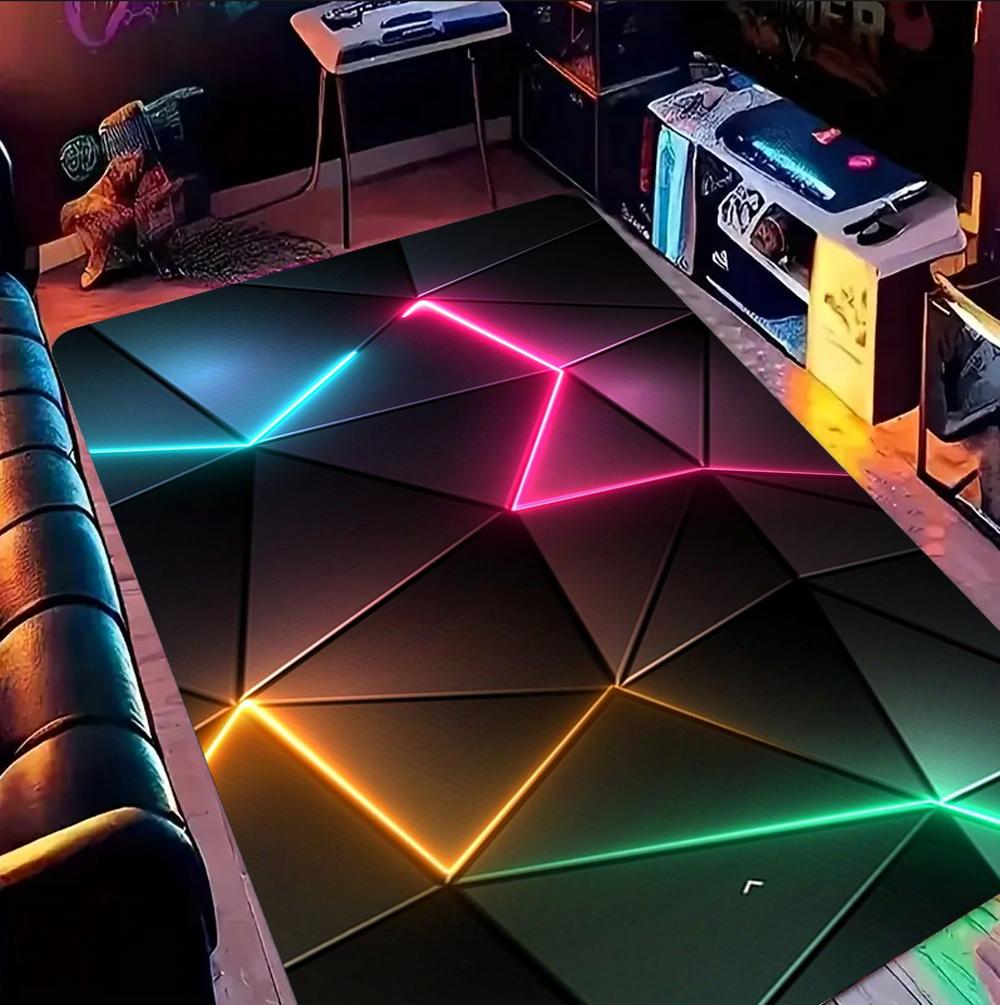 3D Geometric Neon Crack Carpet Gaming Room Carpet for Kids Boys Man's Room Large Rug Game Player Home Decor, Teen Room Decor Rug