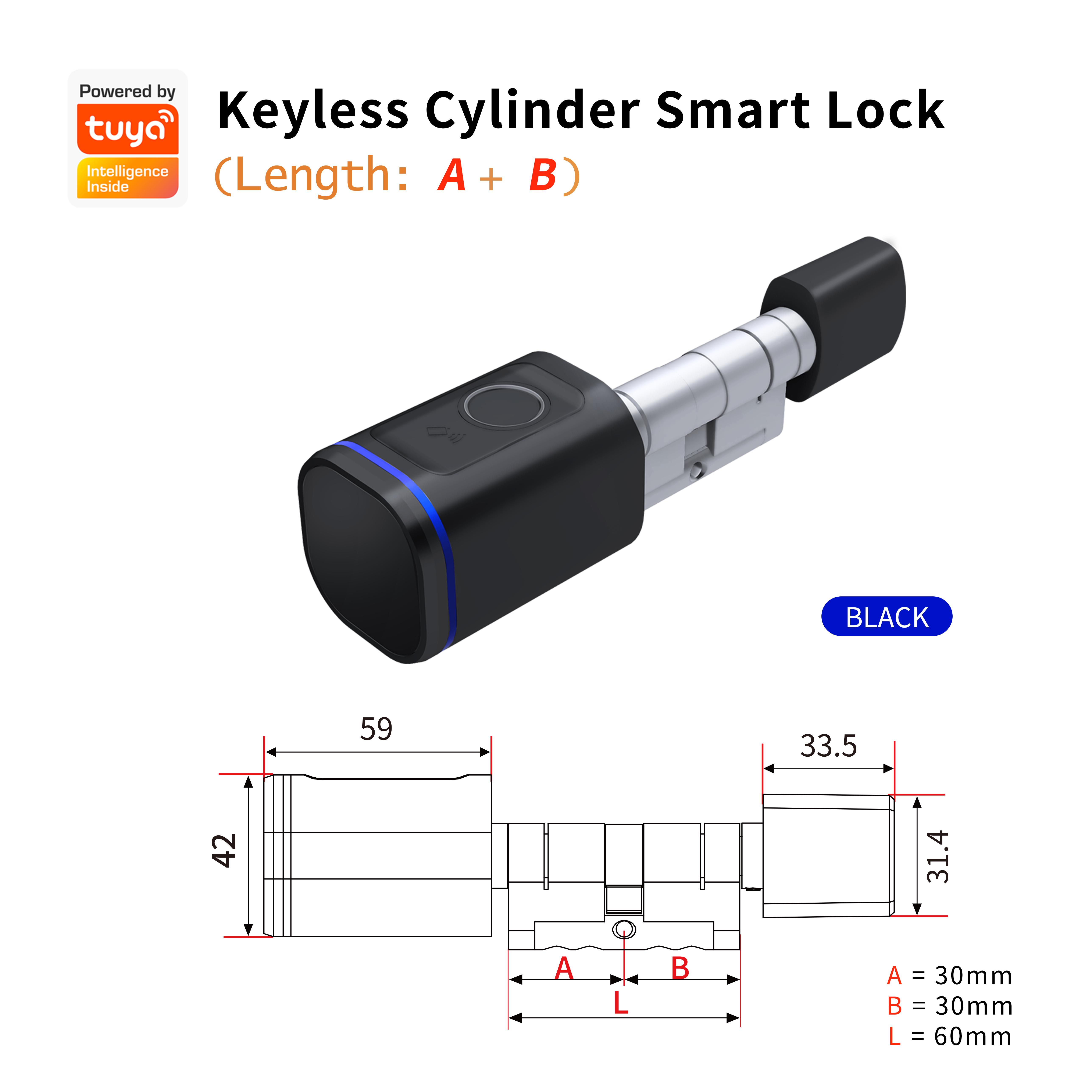 

RAYKUBE L31 Tuya Bluetooth интеллектуальный замок ядро, просто замените старый замок ядро, чтобы достичь интеллекта чёрный