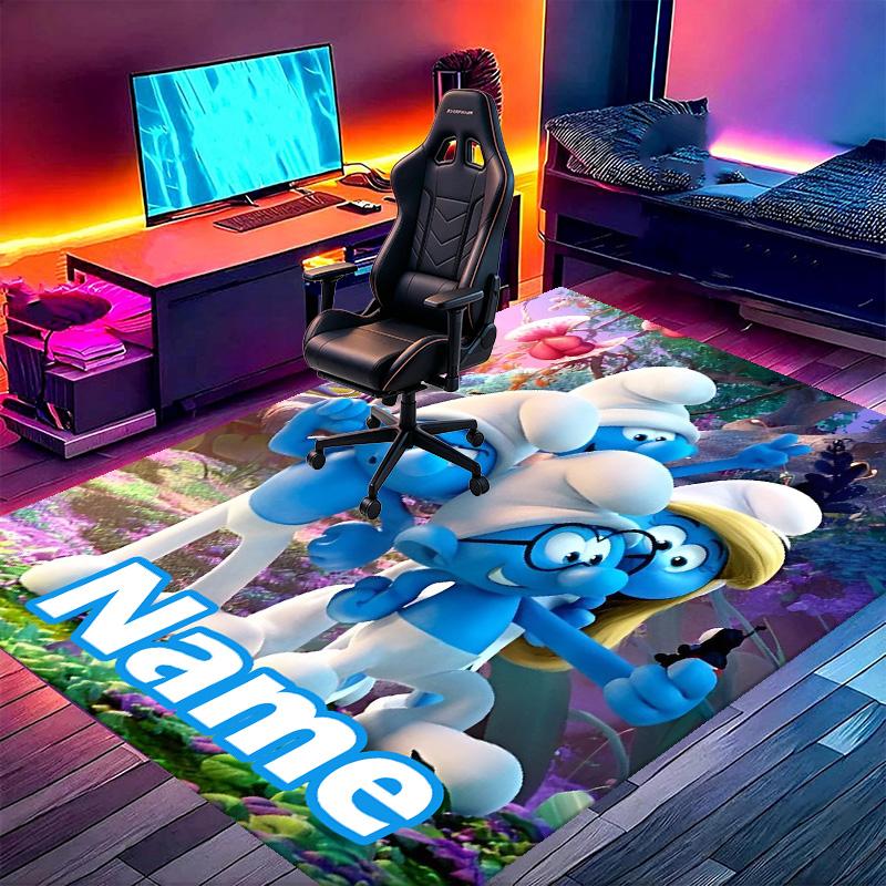 Custom Name Personalized Blue Smurfs Print Carpet, Versatile Home Decor Rug, for Playroom, Apartment, Balcony, Entryway, Hallway Gift