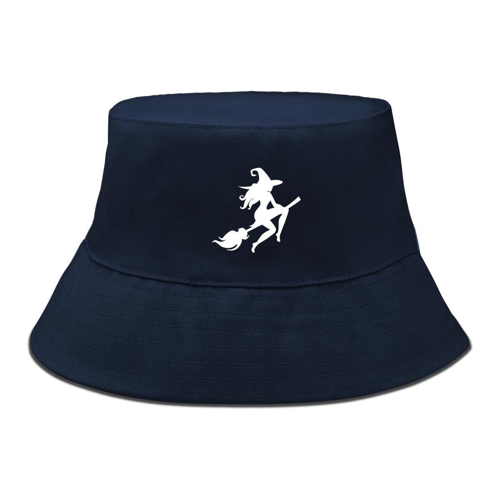 Bucket Hat With White Witch Print , Men's Cap Candy Color Spring Solid Color Basin Hat
