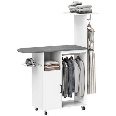 Ironing Station With Wheels Clothes Bar Ironing Board 127.5x43.5x153 Cm White