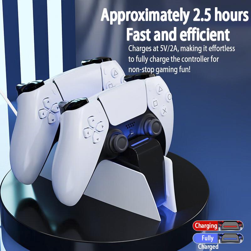 Dual Fast Charging Dock Station for PS5 Controllers, Plug & Play Contact Charger with LED Indicator Lights