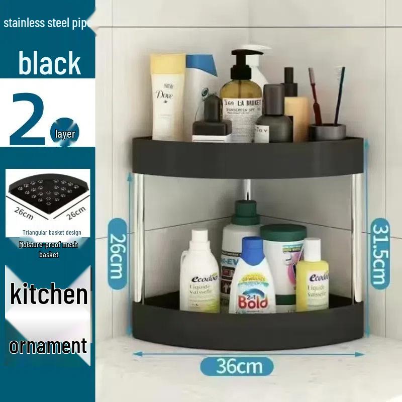 Compact Triangular Bathroom Storage Rack: Multi-Layer, Floor-Standing, Moveable Corner Organizer.