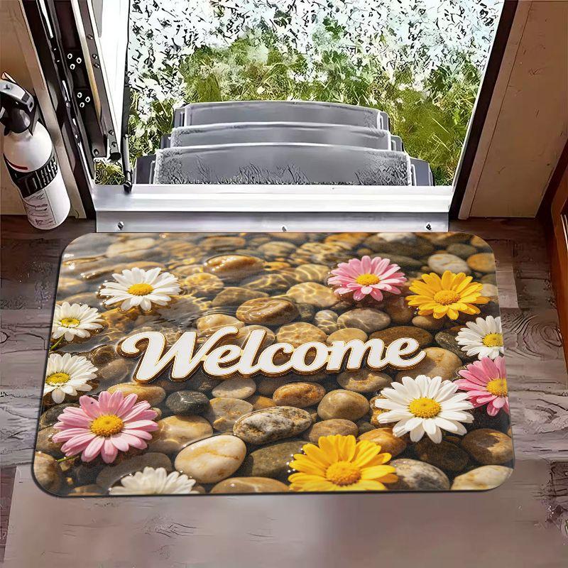 Minimalist Floral Welcome Message Floor Mat for Entering The Door Bedroom and Room Decoration Floor Mat for Home Decor