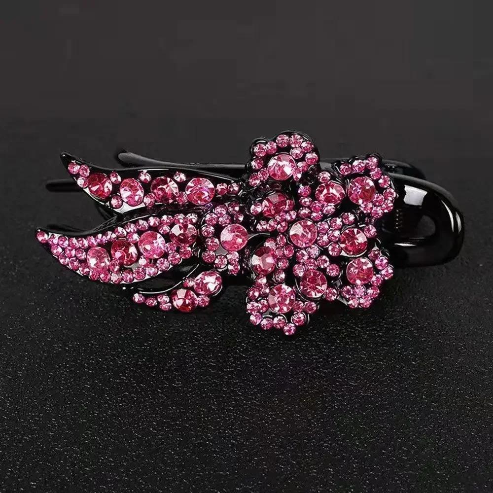Shiny Rhinestone Hairpin Flower Leaf Duckbill Hair Claws Retro Hair Clips Accessories For Women Shinning Ponytail Headwear