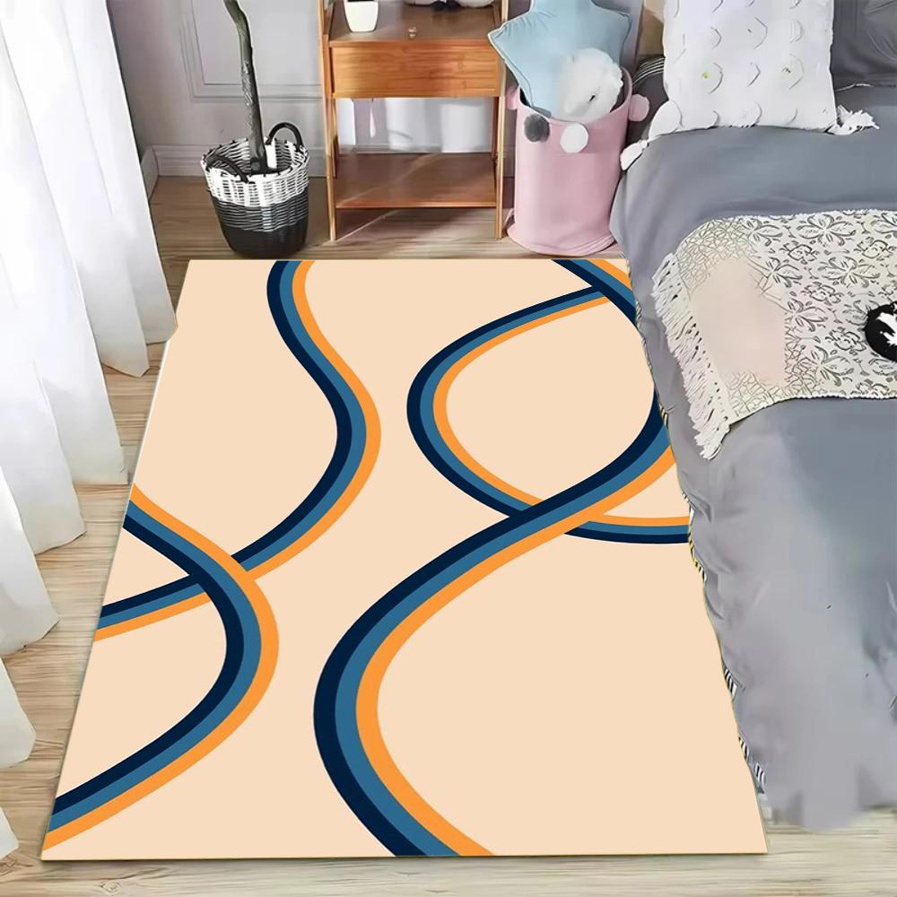 Lebendiger Color-Block Pink Orange geschwungener Teppich - Künstlerischer weicher rutschfester Bodenbelag für trendige Schlafzimmer stilvolle Wohnkultur