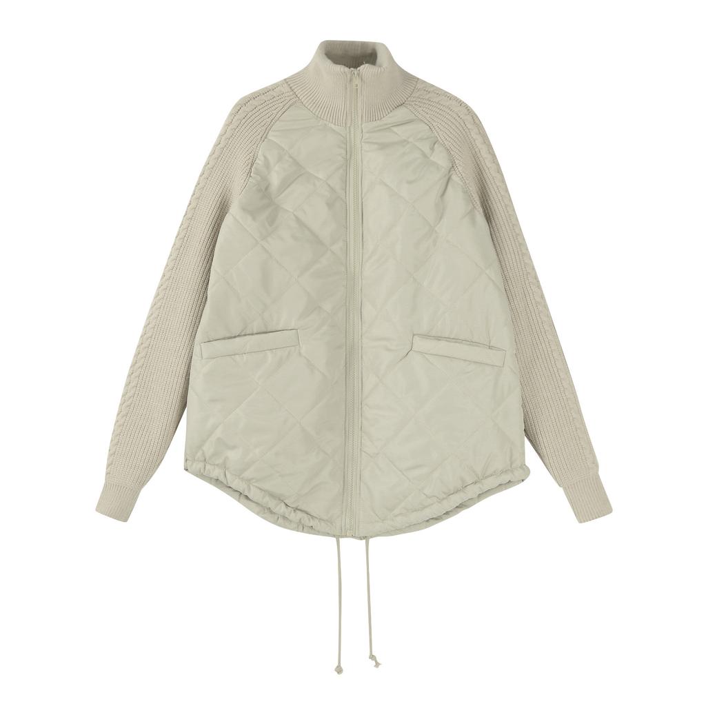 Autumn and Winter Women's Solid Color Knitted Patchwork Quilted Jacket Casual Lightweight Stand Collar Long Sleeve Zip Jackets Padded Outerwear Coats