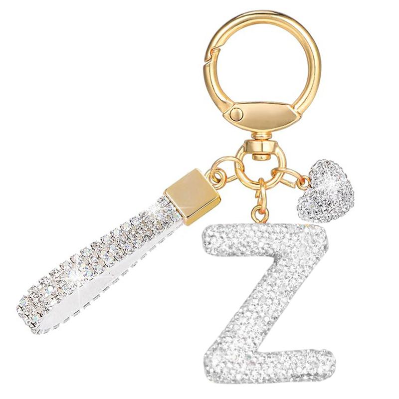 White Initial Keychain Shiny Cute A-Z Letter Key Chain Backpack Car Key Accessories Lanyard Couple Name Letter Pendant Gift