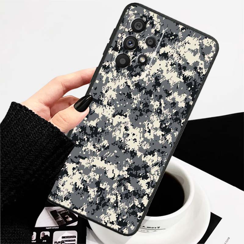Creative Camouflage Pattern For Samsung A73 A72 A71 A55 A54 A53 A52 A51 A13 A22 A16 A15 A12 A14 A26 A07 5G Black Phone Case