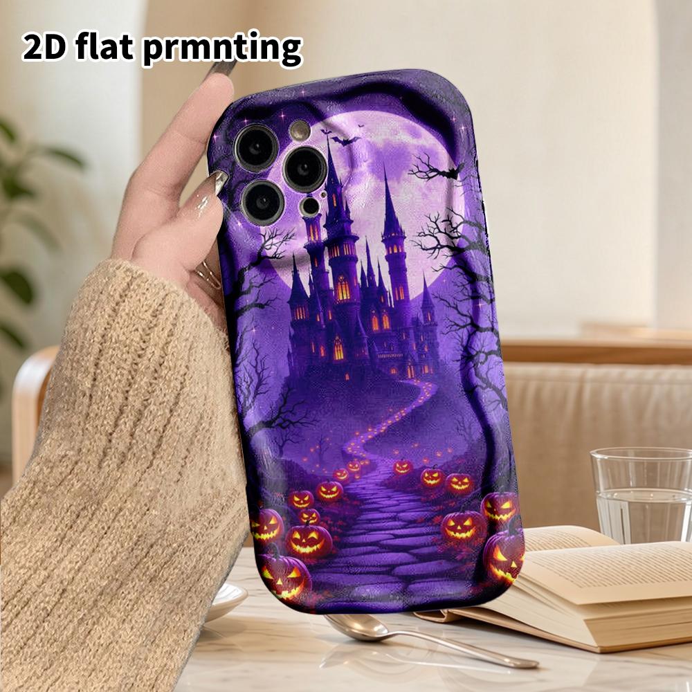Phone Case: 2D flat design suitable for iPhone 18, 17, 16, 15, 14, 13Pro protective case, couple style, deep purple night sky, Christmas and Halloween