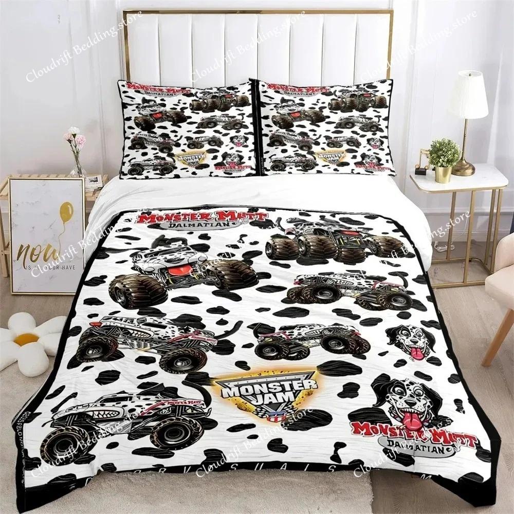 Monster Truck Duvet Cover Catroon Monster Jam Bedding sets Soft Quilt Cover and Pillowcases for Teens SingleDoubleQueenKing