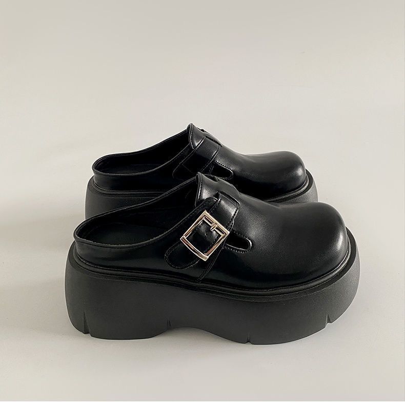 Muffin thick-soled one-pedal slippers women's outer wear 2025 spring and autumn new British style lazy bag head half slippers